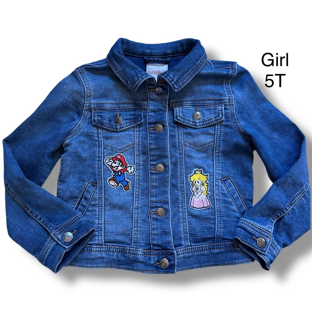 Cat & Jack Super Mario- Princess Peach Toddler Girl Jean Jacket size 5T